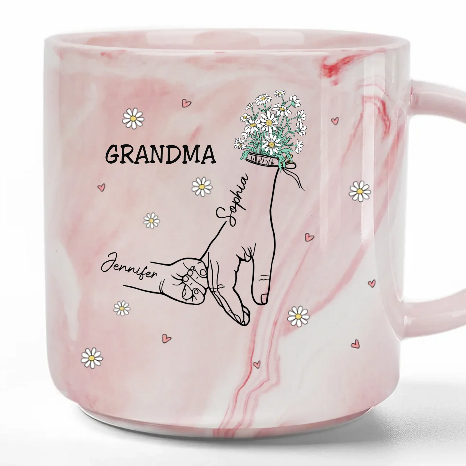 Mom And Kids Holding Hands - Personalized Marble Mug - Gift For Mom, Grandma, Mother's Day, Birthday Gift