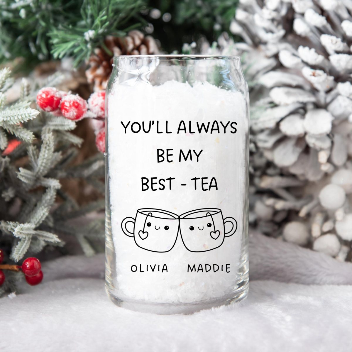 Best-tea Gift, Custom Bestie Glass Tumbler, Personalized Best Friend Gift, Friendship Cup, Long Distance Gift