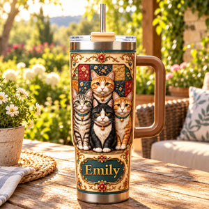 Royal Quilted Brocade Cat - Personalized 40oz Tumbler