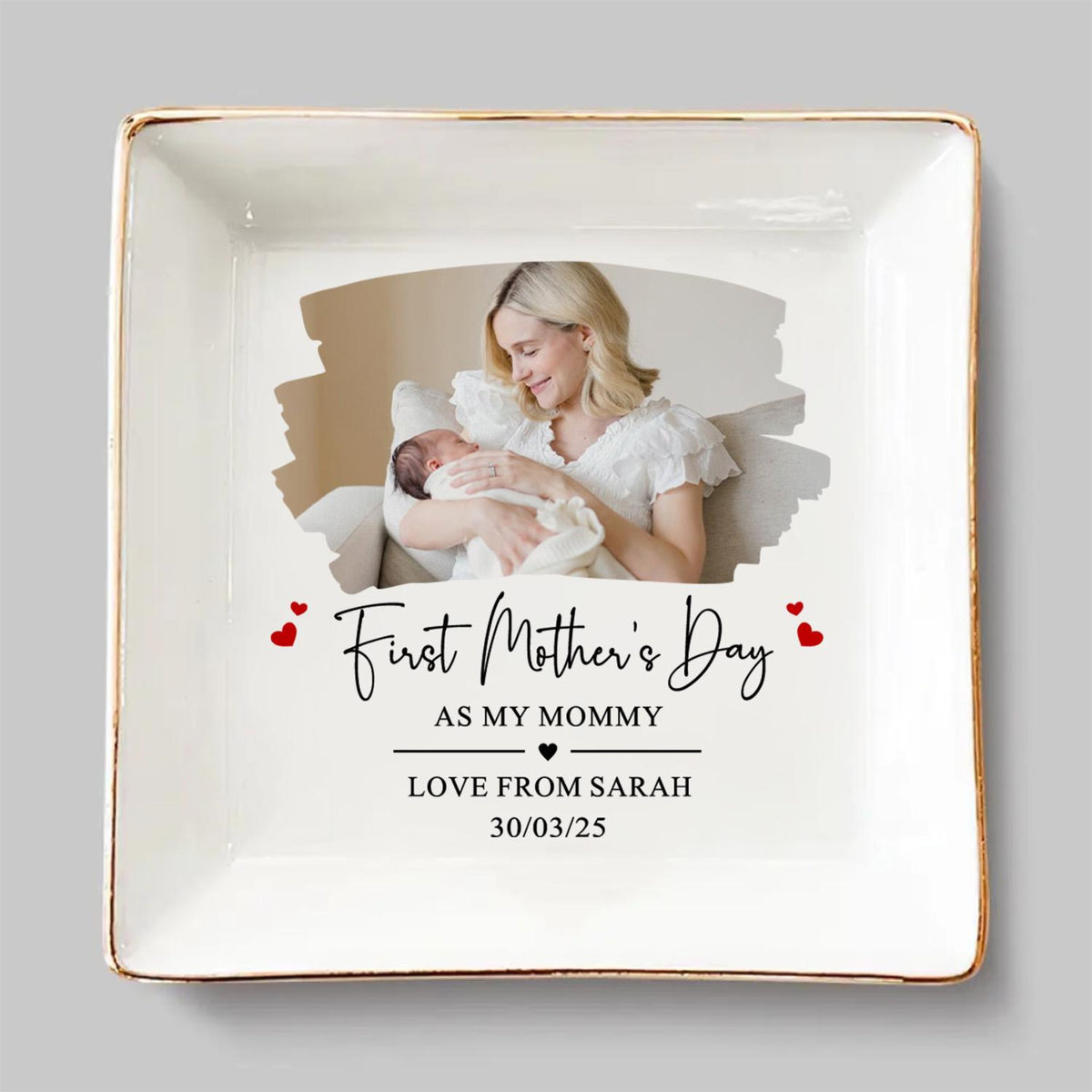 First Mother's Day - Personalized Jewelry Dish - Gift For Mom, Mom And Kid Custom Photo, 1st Mothers Day Gift