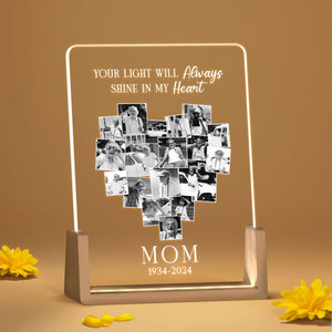 Personalized Memorial Night Light with Photo - Your Light will always Shine - Memorial Photo Gift, Loss of Loved Ones Gift