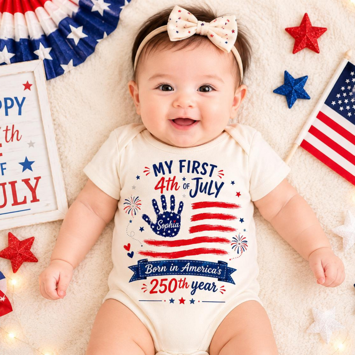 Personalized My First 4th of July Baby Bodysuit, Born in 2026 America s 250th Year Bodysuit, Patriotic Baby Onesie, Baby Gift