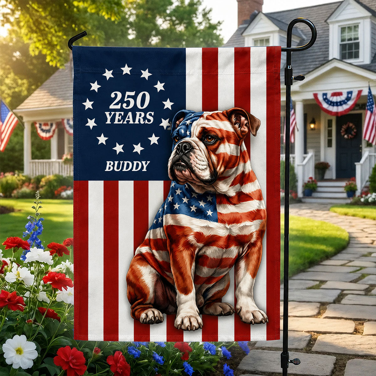 Betsy Ross Bulldog Patriotic Flag for 250 Years of America Anniversary