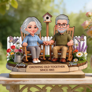 3D Effect Backyard Couple Growing Old Together - Personalized Wooden Plaque - Anniversary, Valentine's Day Gift For Couple