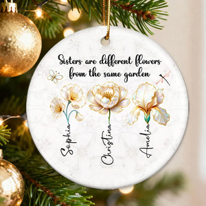 3D Pearl Effect Birth Flowers Sisters From The Same Garden - Personalized Ornament - Christmas Gift For Sisters, Besties