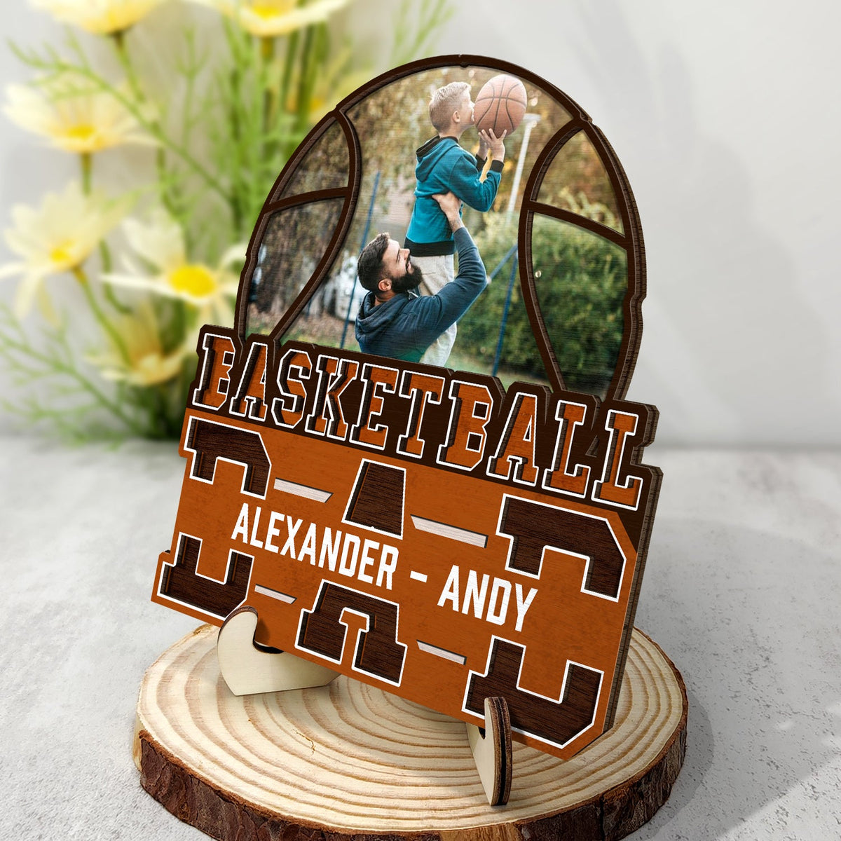 Custom Photo Basketball Dad We Love You - Personalized 2-Layered Wooden Plaque - Gift For Family, Father, Sport Fans