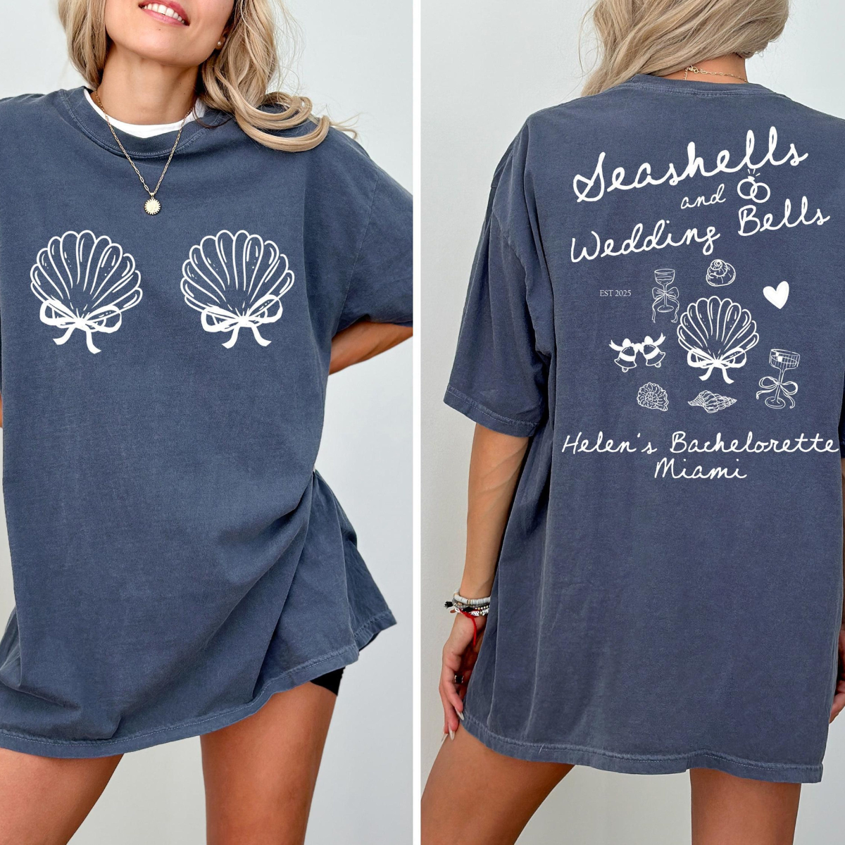 Seashells Wedding Bells Bachelorette Tee: Custom Comfort Colors Beach Party Shirt