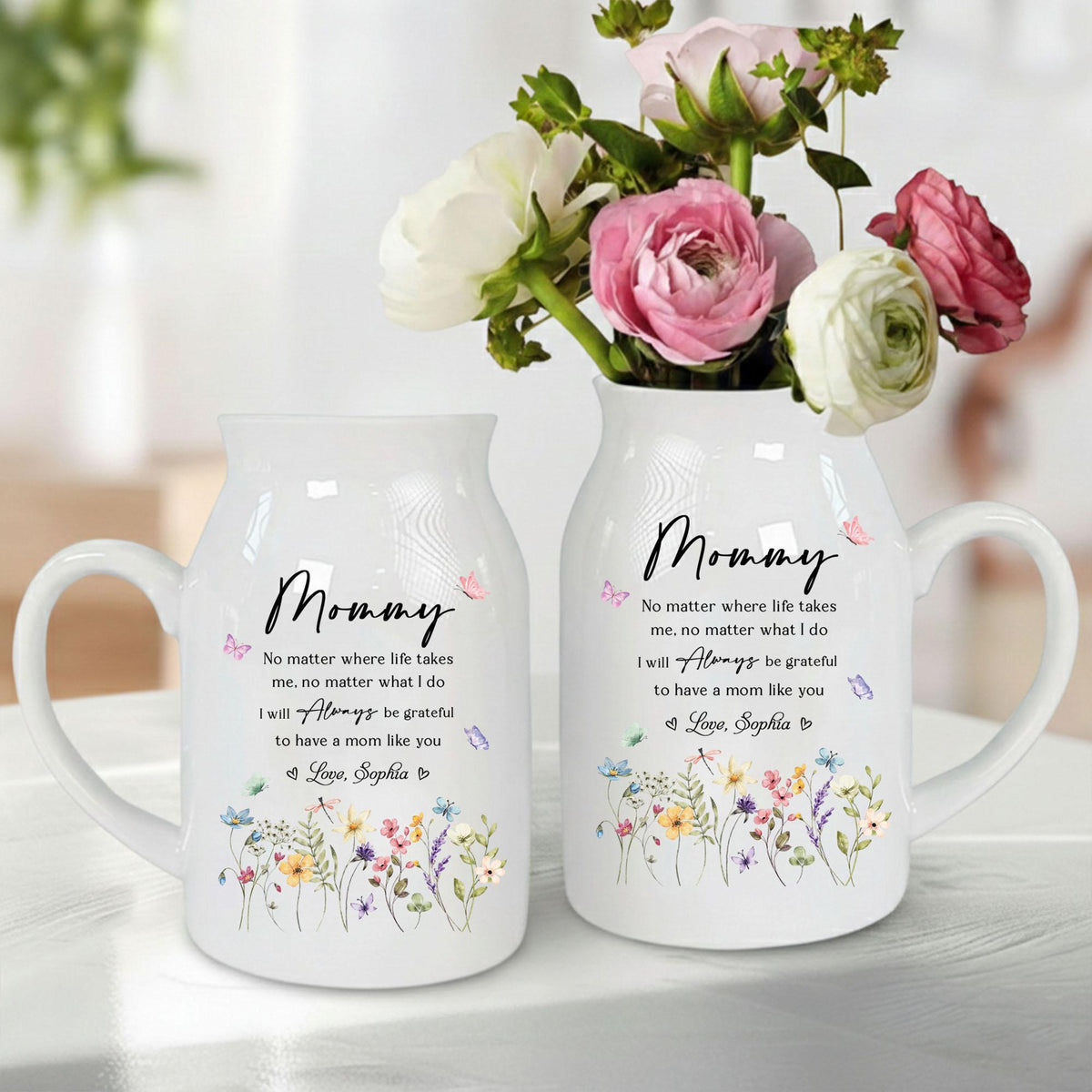 Personalized Mommy Always Flower Vase, Mothers Day Gift for Mum, Gift from Grandkids, Ceramic Flower Vase, Gift for Her, Wildflower Ceramic Vase