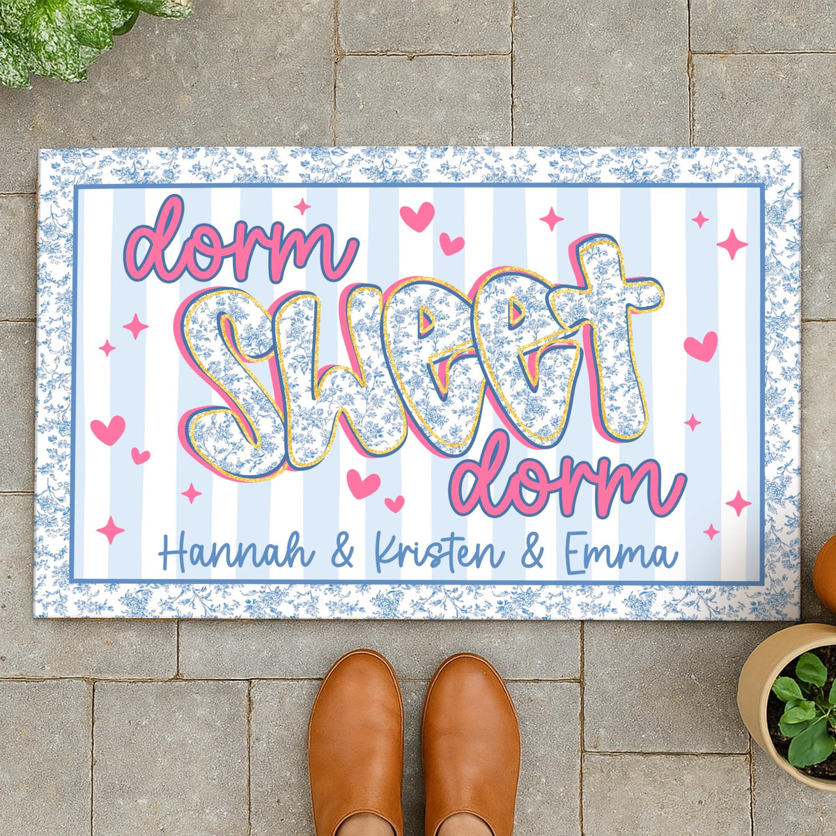 Custom Name Blue Chinoiserie Dorm Doormat, Dorm Sweet Dorm, Roommate Name Doormat, College Apartment Decor, Housewarming Gift, Student Gift