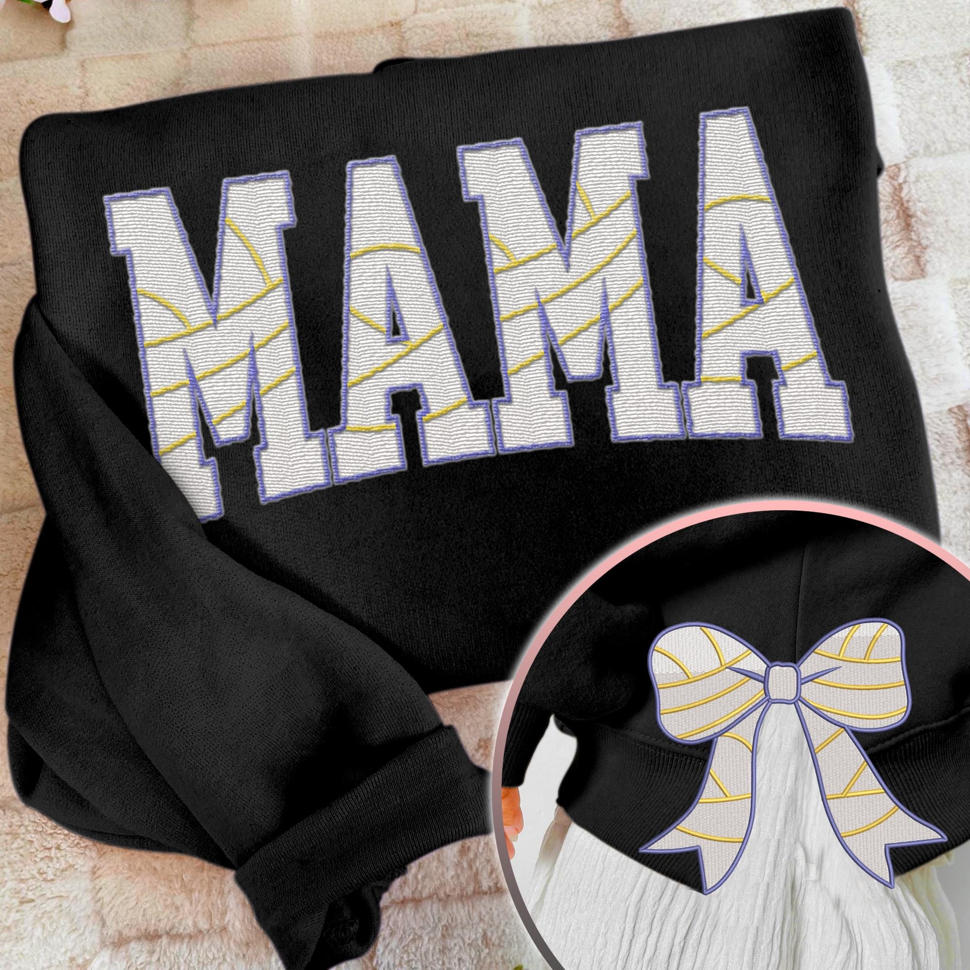 MAMA Volleyball Coquette Side Bow Sweatshirt, Retro Trendy Coquette Lover Sweater, Bow Applique Pink Girl Gifts