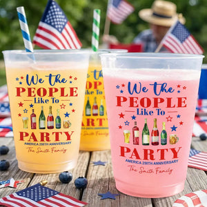 We The People Like To Party - Personalized Plastic Frosted Cup - Patriotic Gift, 4th Of July Gift, 250th Anniversary