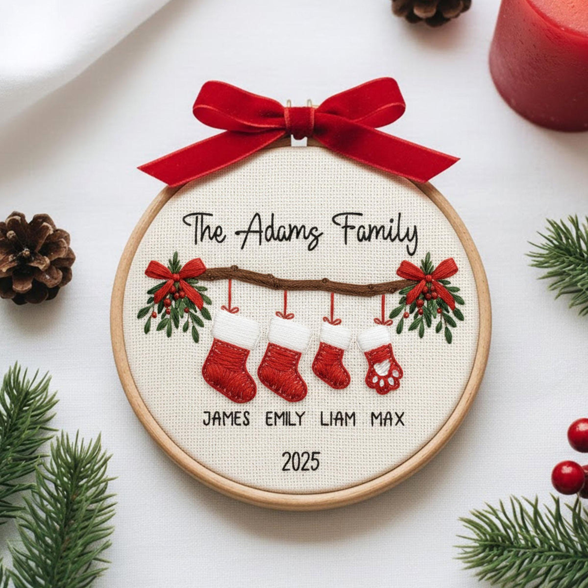 Personalized Family Christmas Ornament, Custom Embroidery Hoop, Gift for Family 2025