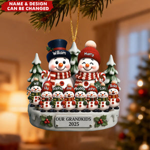Snowman Family 2D Flat Ornament, Personalized Acrylic Ornament, Christmas Gifts For Grandpa, Grandma, Family