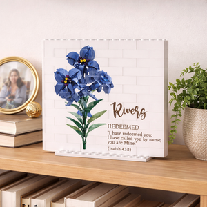 Personalized Birth Flower Initial With Bible Verse Building Block, Gift for Mom Mothers Day, Custom Birth Month Brick Flowers Birthday Gift