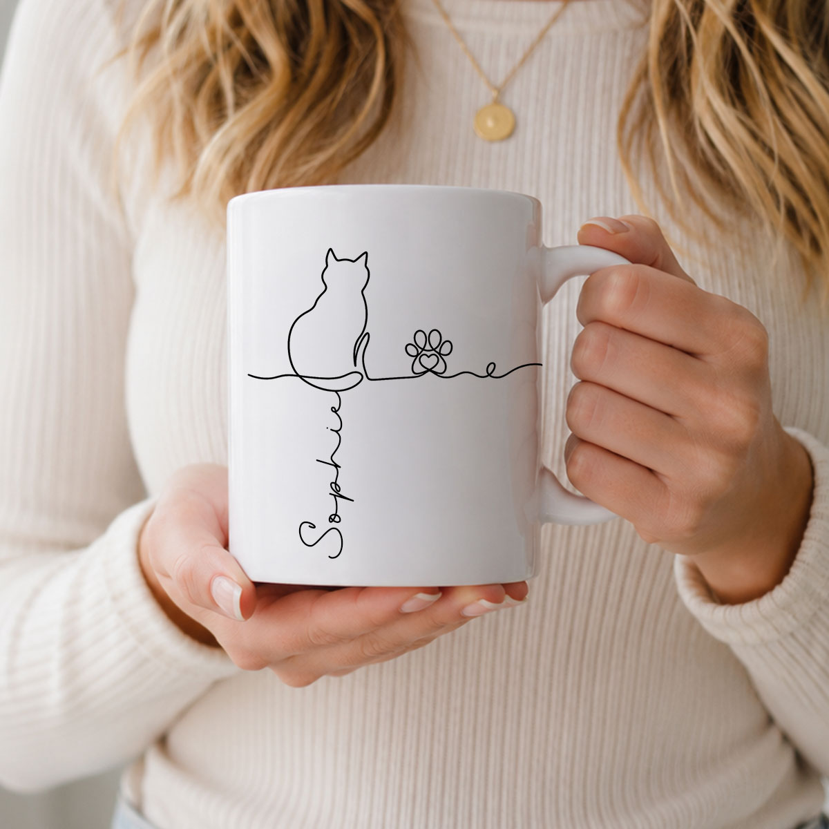 Personalised Cat Mug, Cat Memorial Gift, Cat Lovers Gift Cute Dog Cat Line Art Gift for Pet Mom/Pet Dad, Pet Lover's Gift, Cat Mug
