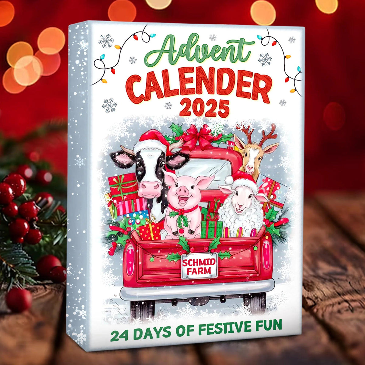 Personalized Farm Animal Advent Calendar 2025, Custom Name Christmas Countdown Box, 24 Days of Holiday Fun for Kids and Families