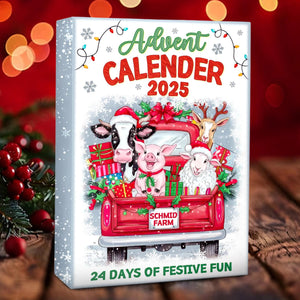 Personalized Farm Animal Advent Calendar 2025, Custom Name Christmas Countdown Box, 24 Days of Holiday Fun for Kids and Families