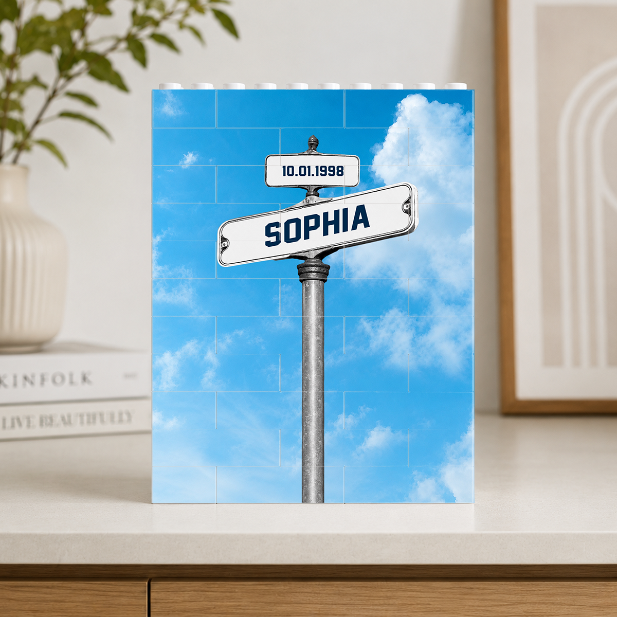 Personalized Family Names Date of Birth Vintage Street Sign - Personalized Shaped Building Brick Blocks