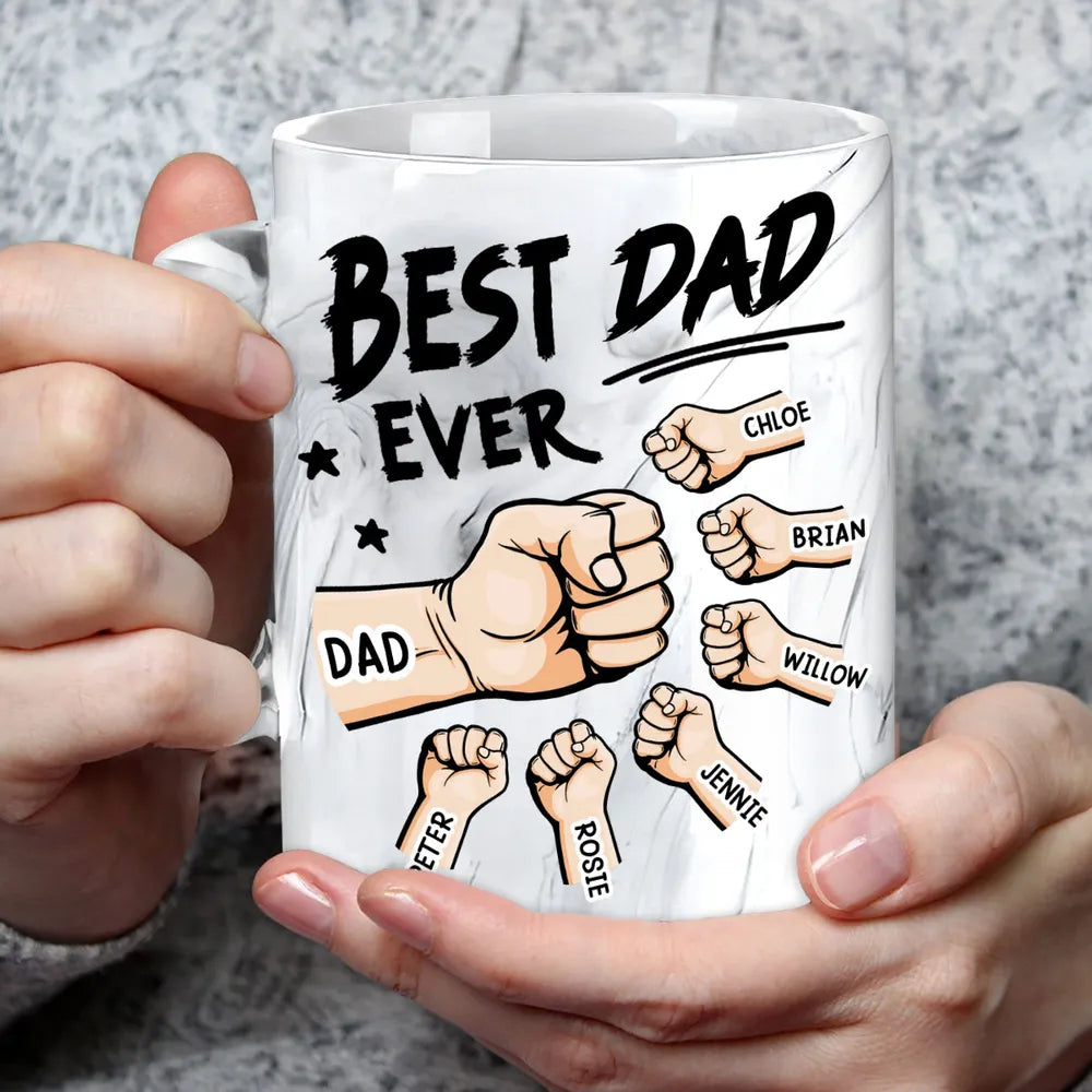 Best Dad Ever Dad & Kids Fist Bump - Personalized Marble Mug - Gift For Dad, Papa, Father's Day Gift