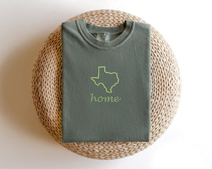 Texas State Home Comfort Colors T-Shirt | Personalized Embroidered Shirts | Cozy Comfort Colors Tees | Embroidered Texas Map T-Shirts