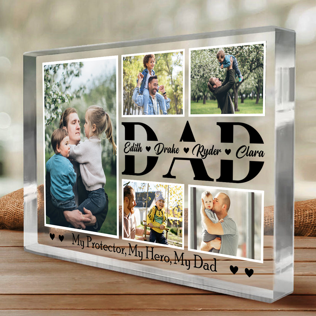 My Protector My Hero My Dad - Personalized Photo Acrylic Plaque - Father s Day Gifts, Daddy Birthday Gifts From Kids