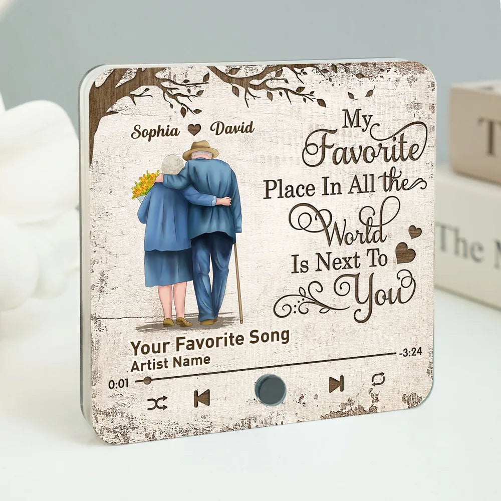 Favorite Place In The World Old Couple Walking Back View Personalized Music Fridge Magnet, Gift For Him, For Her