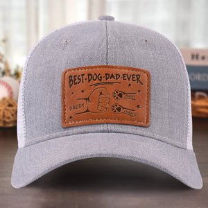 Best Dog Dad Cat Dad Ever - Personalized Leather Label Net Hat - Gift For Father, Gift For Papa, Father's Day Gift