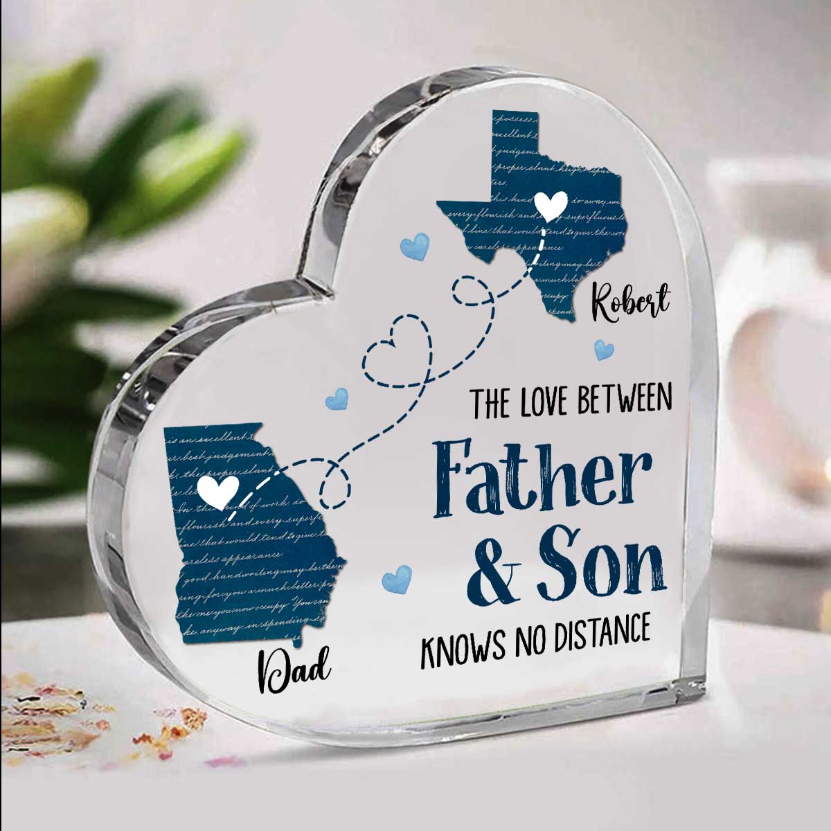 Father Son Knows No Distance Personalized States To States Acrylic Block, Father s Day Long Distance Gifts From Son, Father & Son Moving Away Gift