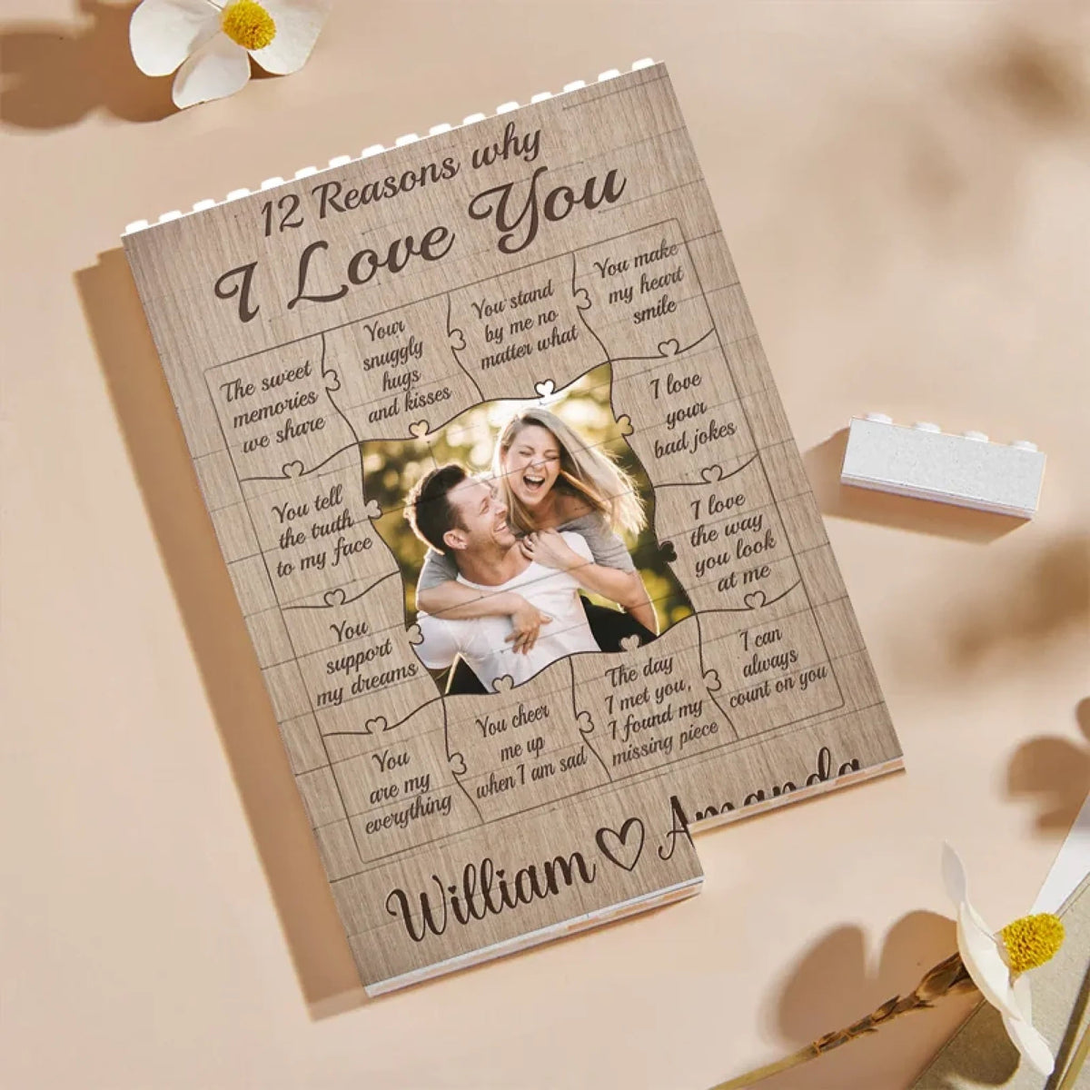 12 Reasons Why I Love You - Personalized Building Block Puzzle - Anniversary Gift, Valentine's Day Gift For Couple