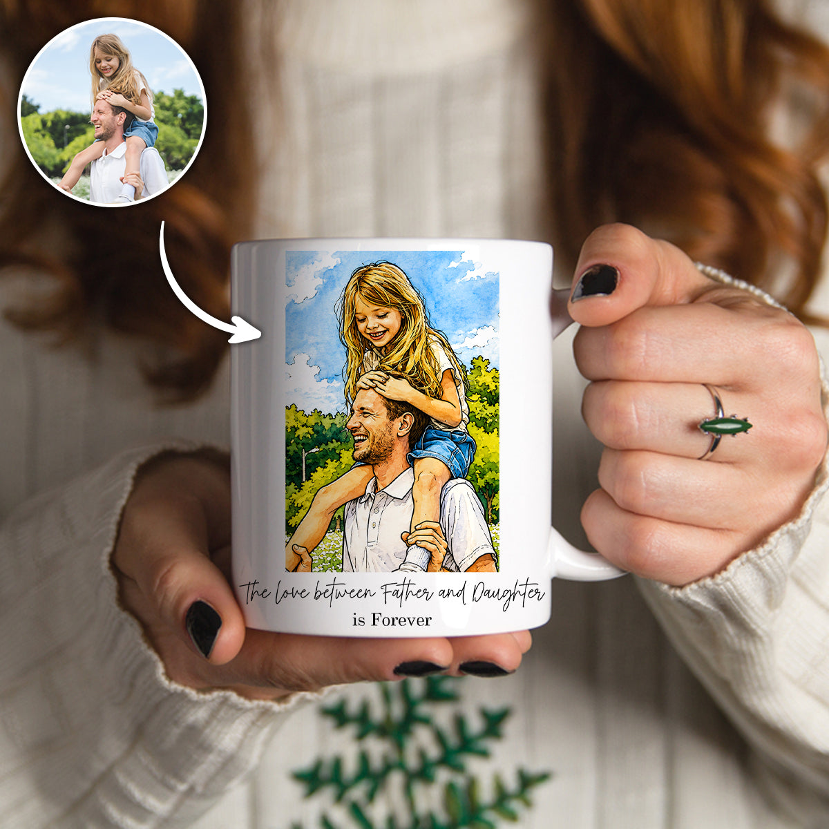 Custom Dad Portrait Photo Gifts, Personalised Daddy Mug