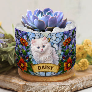 Custom Pet Portrait Stained Glass Style Pet Loss Gift For Pet Owners - Personalized Plant Pot