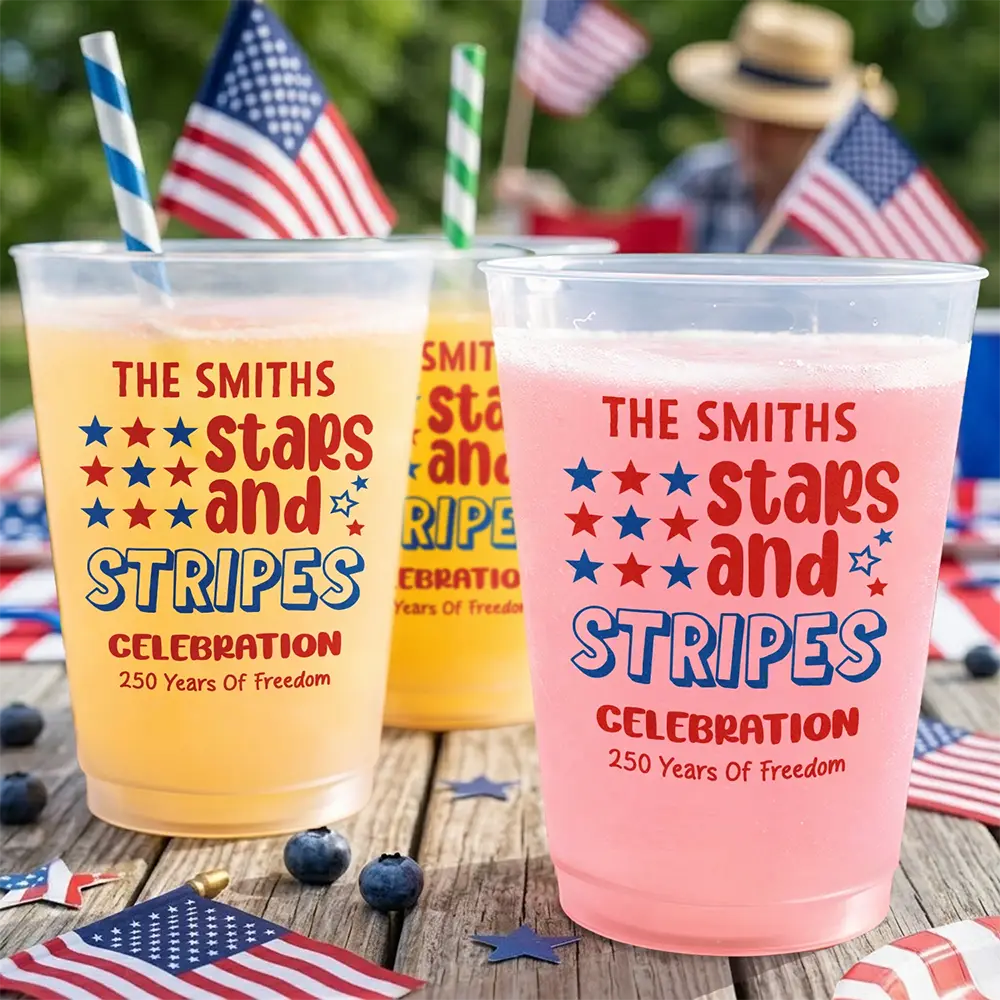 Stars & Stripes Celebration 250 Years Of Freedom - Personalized Frosted Cups - Patriotic Gift, 250th Anniversary, 4th of July Celebration