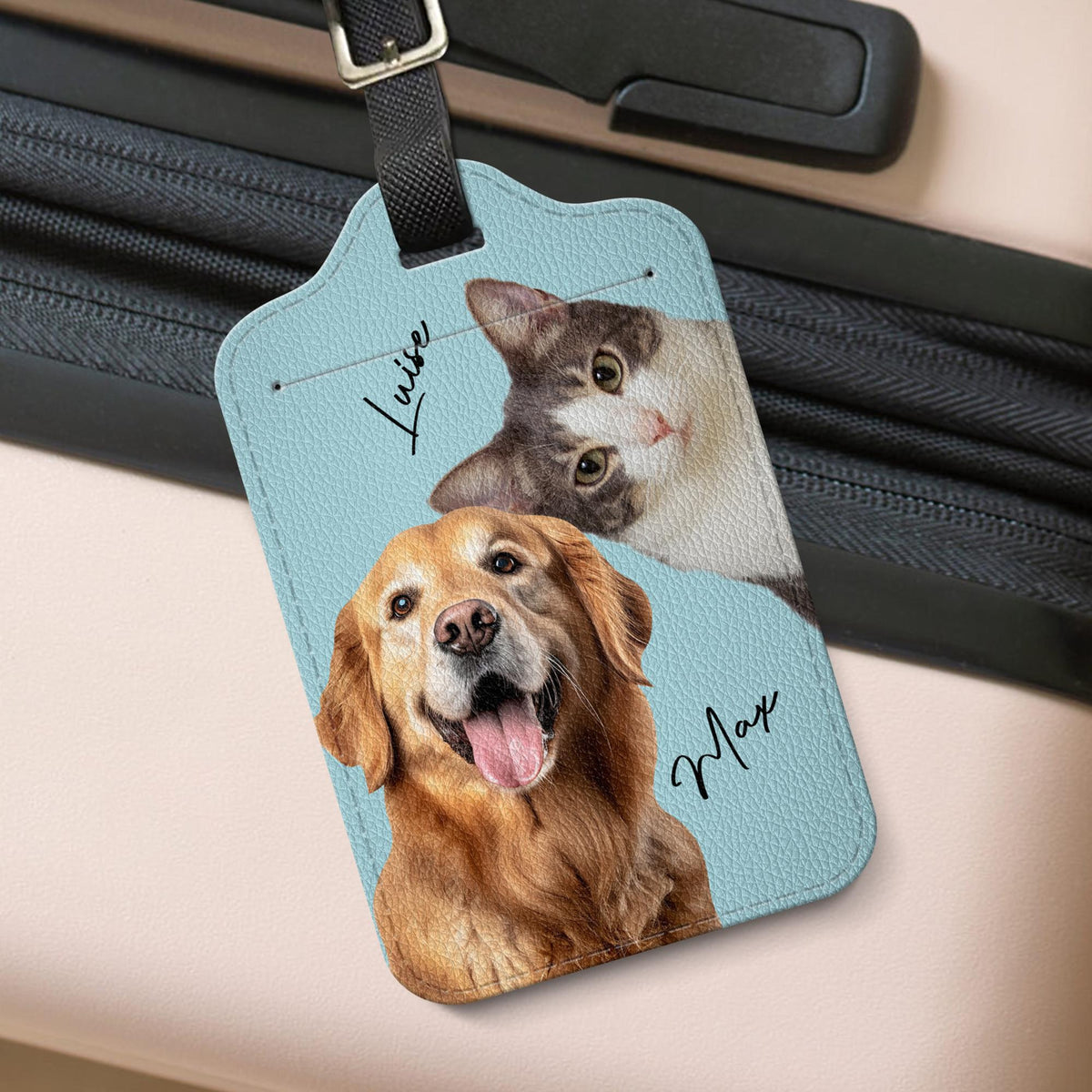 Custom Leather Pet Luggage Tag, Personalized Pet Photo Tag, Travel Accessory, Pet Lover Gift for Dog Owners