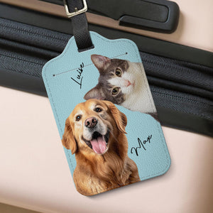 Custom Leather Pet Luggage Tag, Personalized Pet Photo Tag, Travel Accessory, Pet Lover Gift for Dog Owners