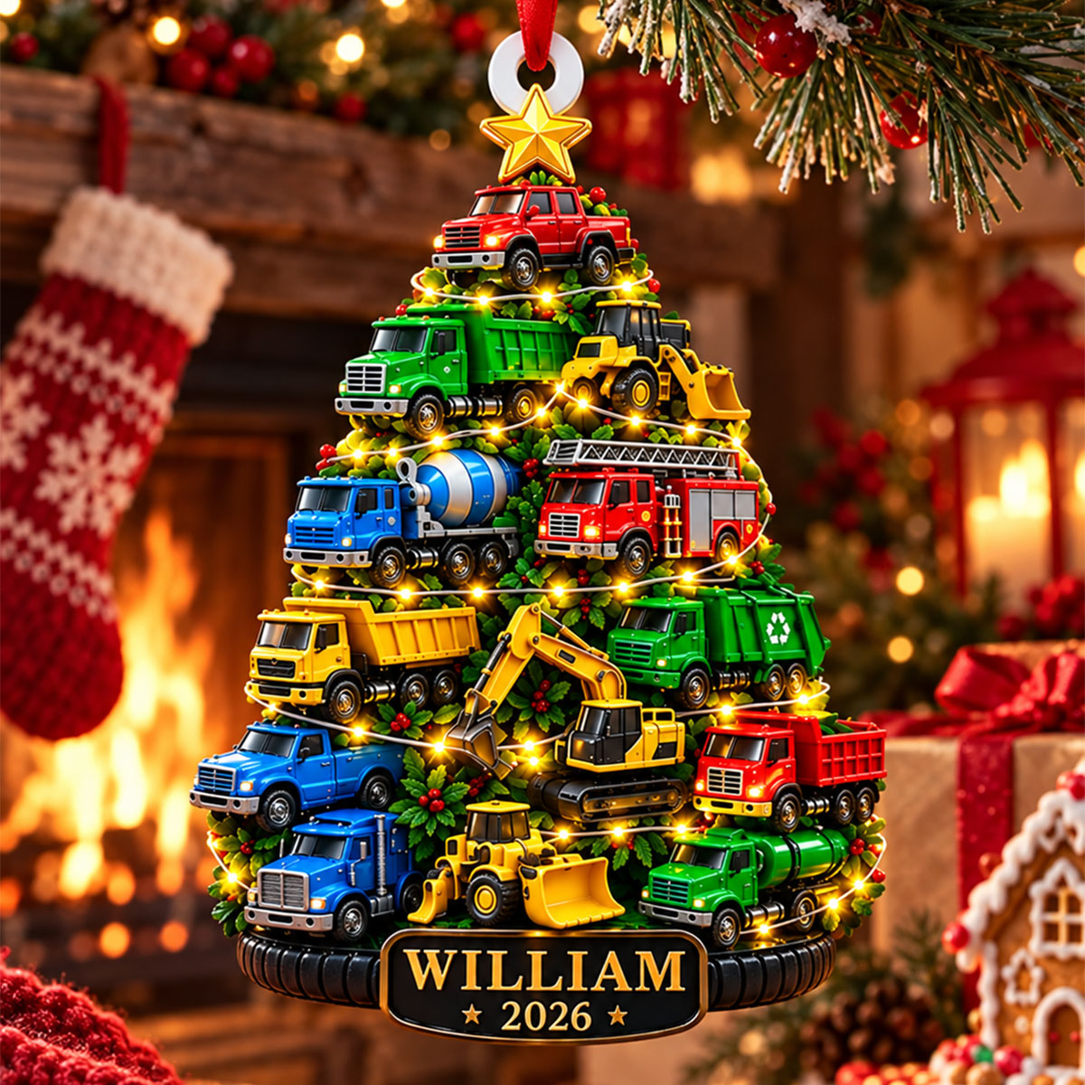 Custom Name Truck Kids Christmas Tree - Personalized Custom Shaped Acrylic Ornament - Christmas Gift For Kids, Son, Grandson