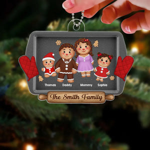 Gingerbread Cookie Family On Baking Tray - Personalized Acrylic Ornament - Christmas Gift For Family