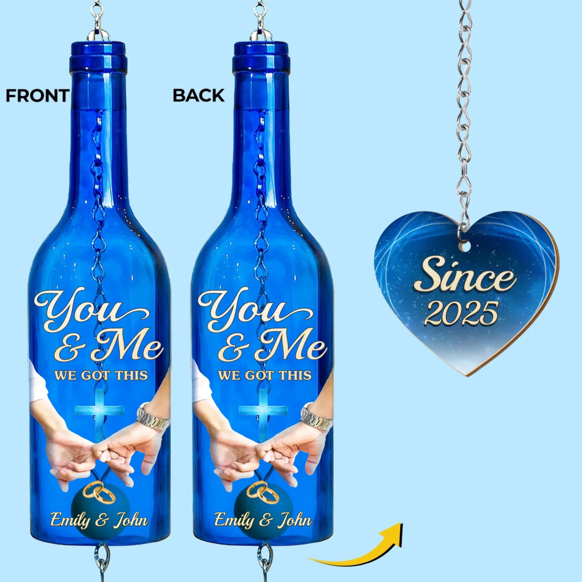 You & me We Got This - Personalized Wine Bottle Wind Chime - Gift For Couple