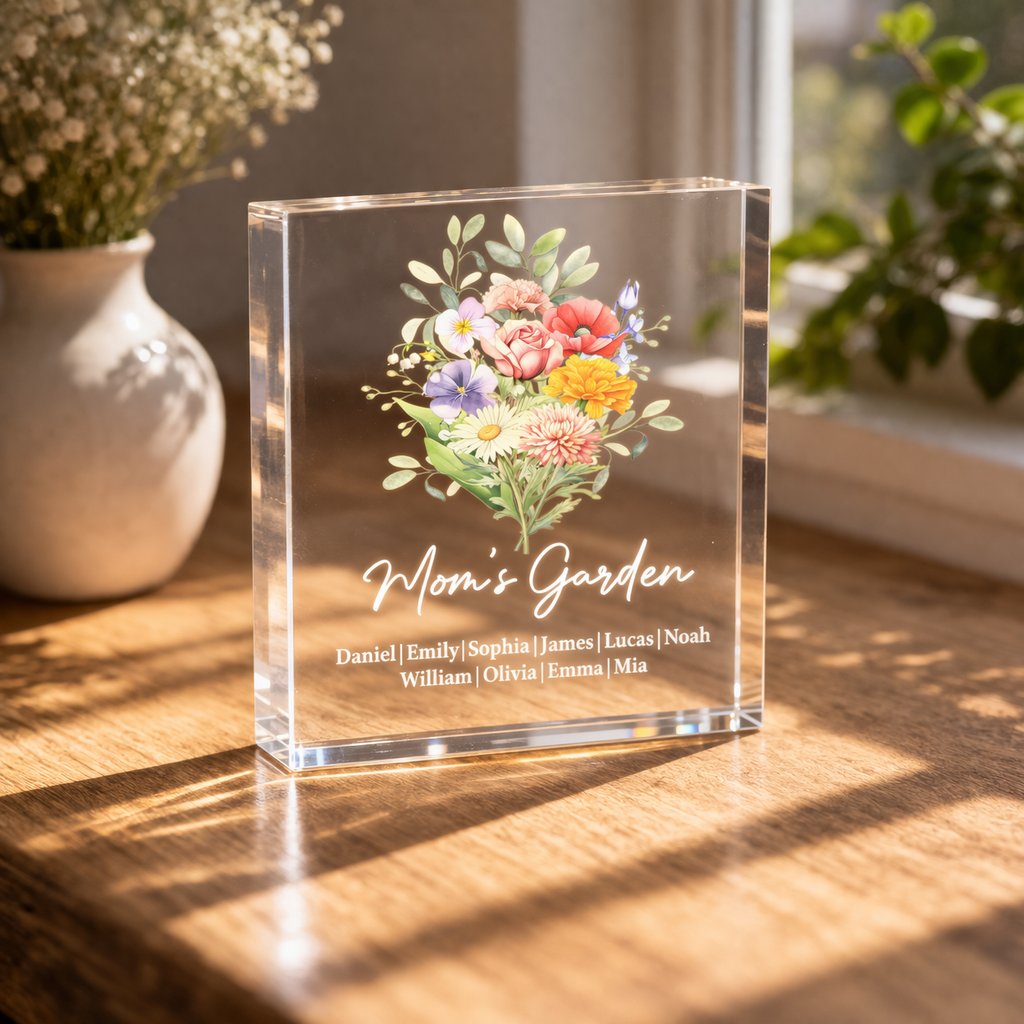 Family Birth Flower Bouquet Flowers - Personalized Acrylic Plaque - Gift For Mom, Grandma, Family