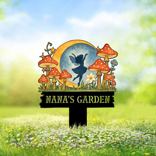 Custom Fairy Garden Stake, Fairy Metal Garden Sign, Mushroom Yard Sign, Gardener Gift, Gift for Her Mother's Day, Nana's Blessings