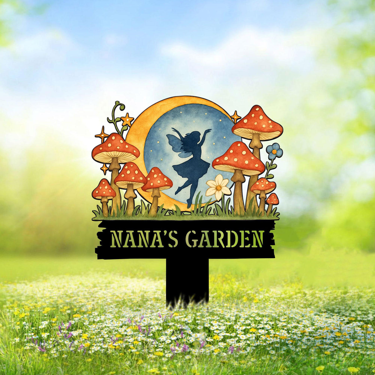 Custom Fairy Garden Stake, Fairy Metal Garden Sign, Mushroom Yard Sign, Gardener Gift, Gift for Her Mother's Day, Nana's Blessings
