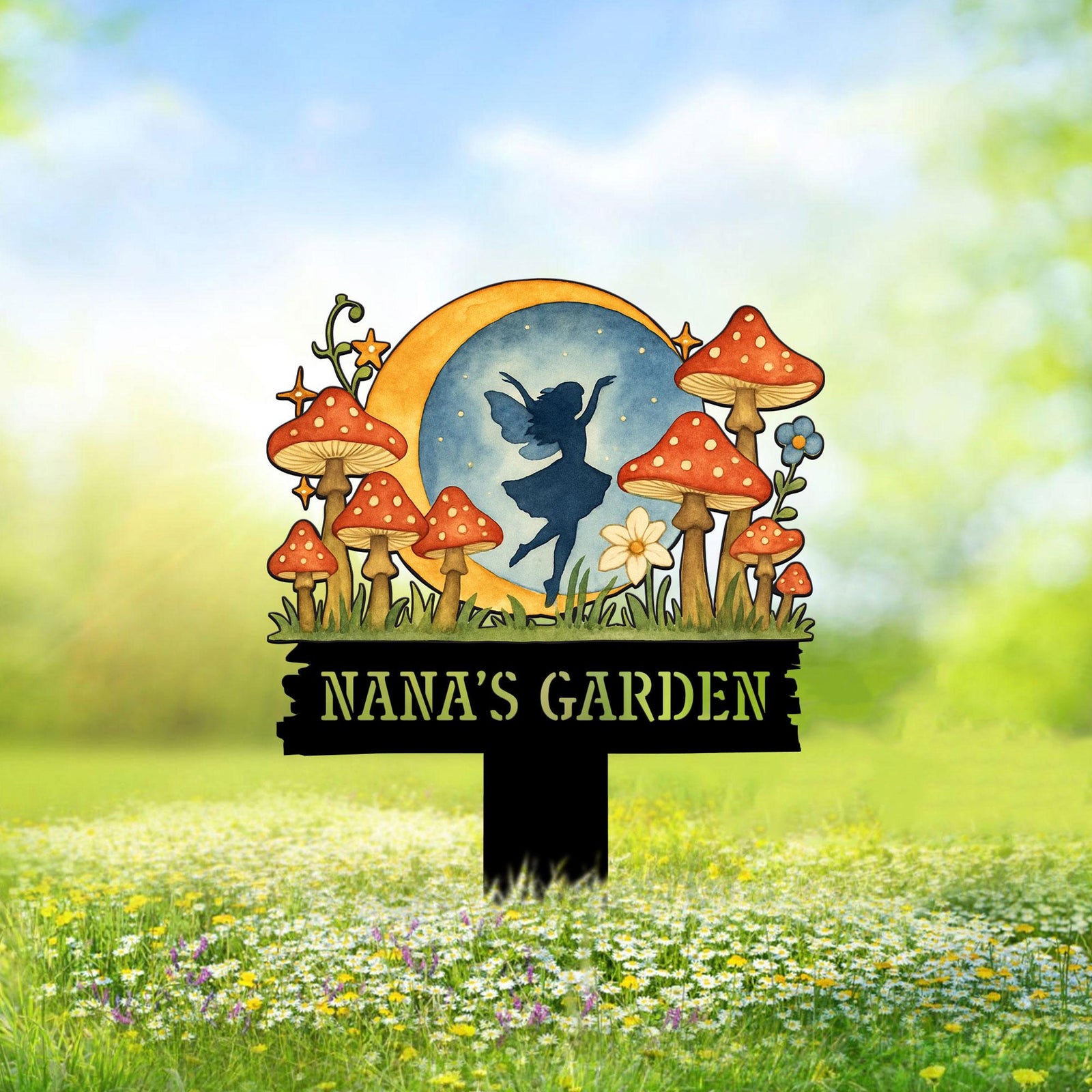 Custom Fairy Garden Stake, Fairy Metal Garden Sign, Mushroom Yard Sign, Gardener Gift, Gift for Her Mother's Day, Nana's Blessings