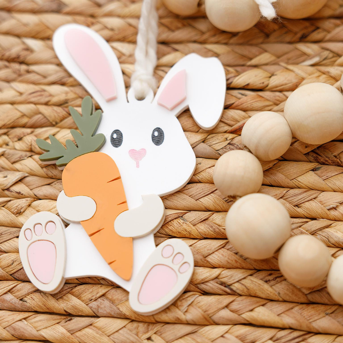 Personalized Easter Basket Name Tag, Bunny & Carrot Wood Ornament, Easter Gift For Baby
