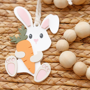 Personalized Easter Basket Name Tag, Bunny & Carrot Wood Ornament, Easter Gift For Baby