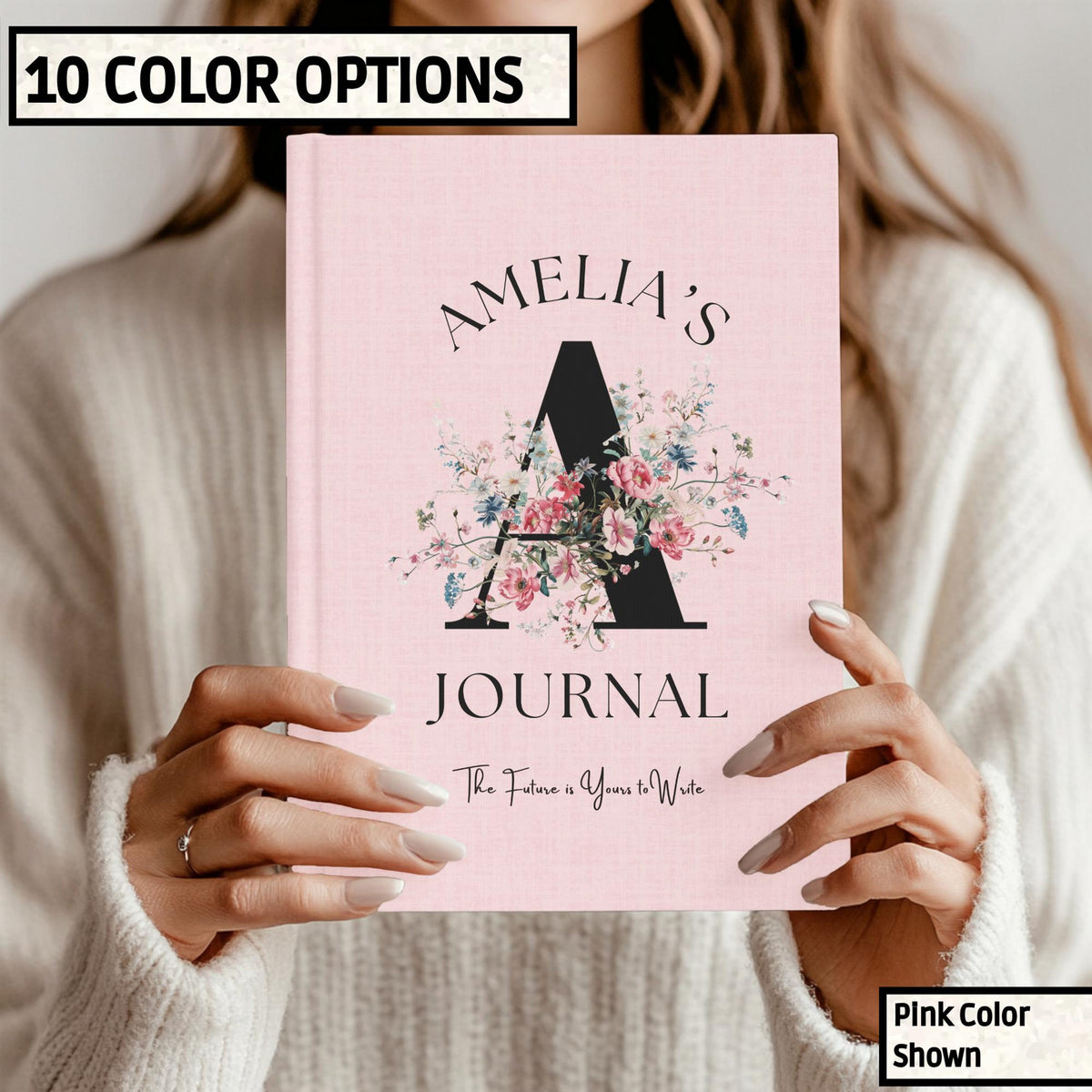 Personalized Floral Journal, Custom Monogram Name Notebook, Teen Girl Birthday Gift from Parents, Niece Keepsake Book, Initial Journal
