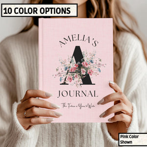 Personalized Floral Journal, Custom Monogram Name Notebook, Teen Girl Birthday Gift from Parents, Niece Keepsake Book, Initial Journal
