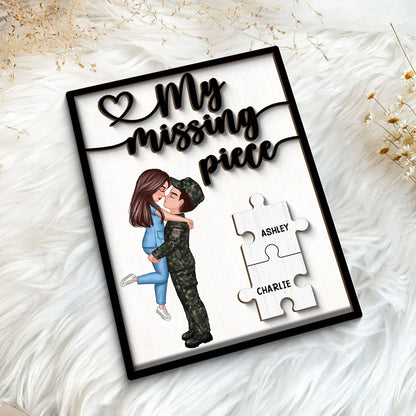 My Missing Piece Romantic Couple - Personalized 2-Layer Wooden Plaque - Anniversary Gift For Couple