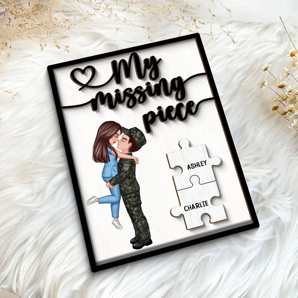 My Missing Piece Romantic Couple - Personalized 2-Layer Wooden Plaque - Anniversary Gift For Couple