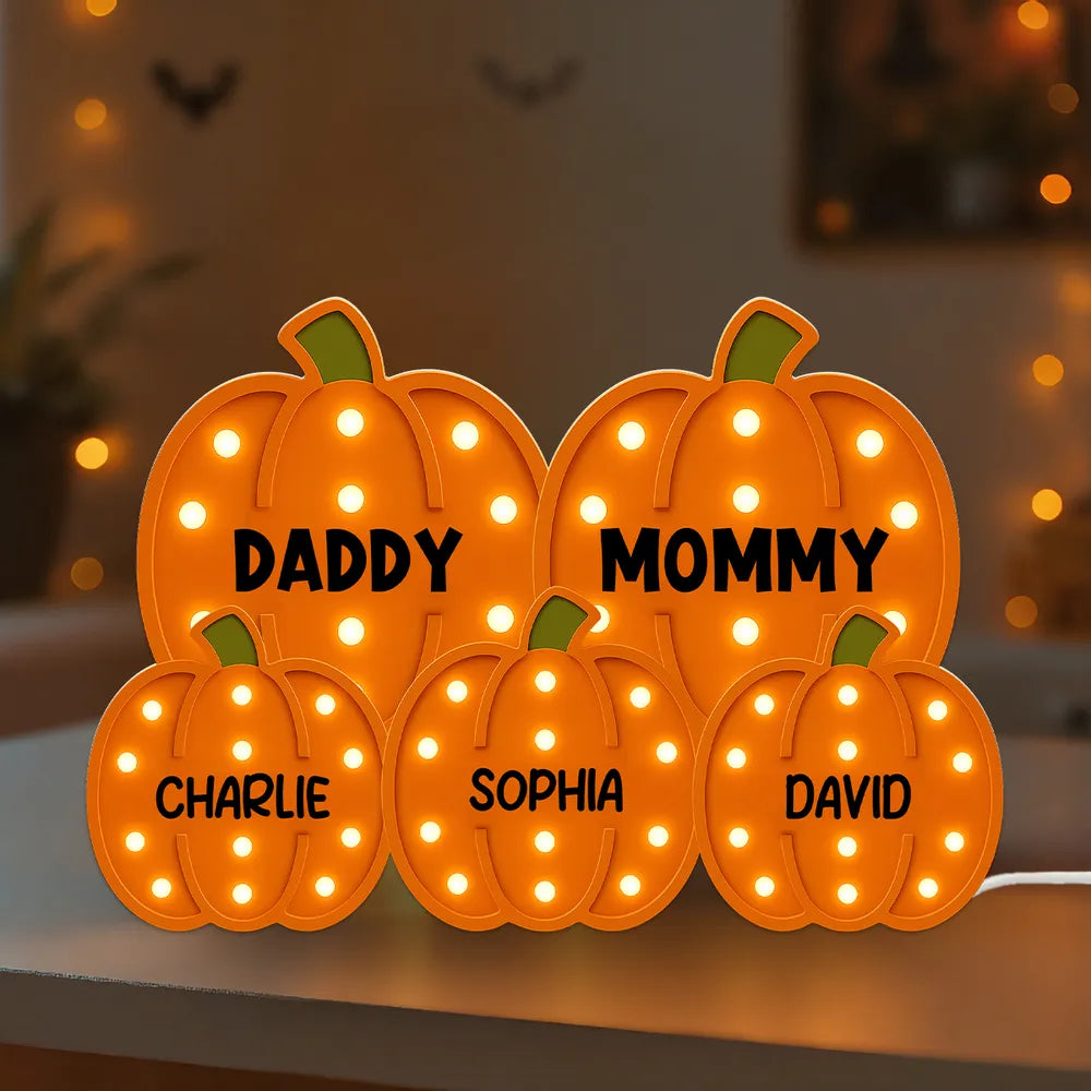 Family With Little Pumpkins - Personalized Acrylic Light Box - Gift For Mom, Grandma, Fall Season Home Decor