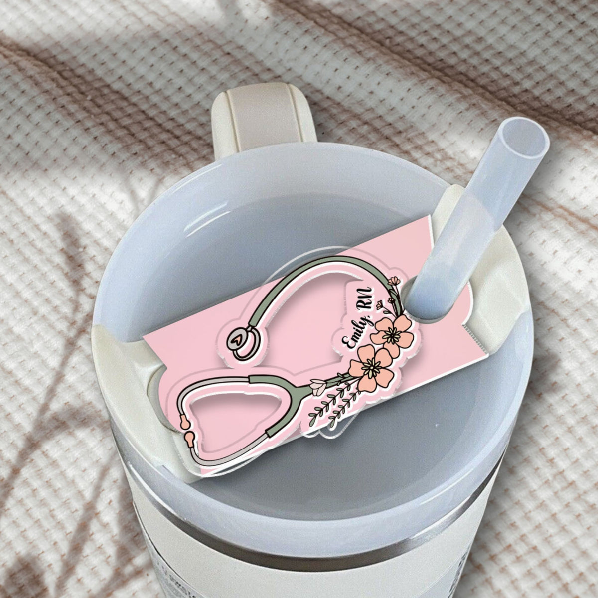 Tumbler Name Plate for Nurse, Stethoscope Personalized Tumbler Topper, Name Plate Personalized RN