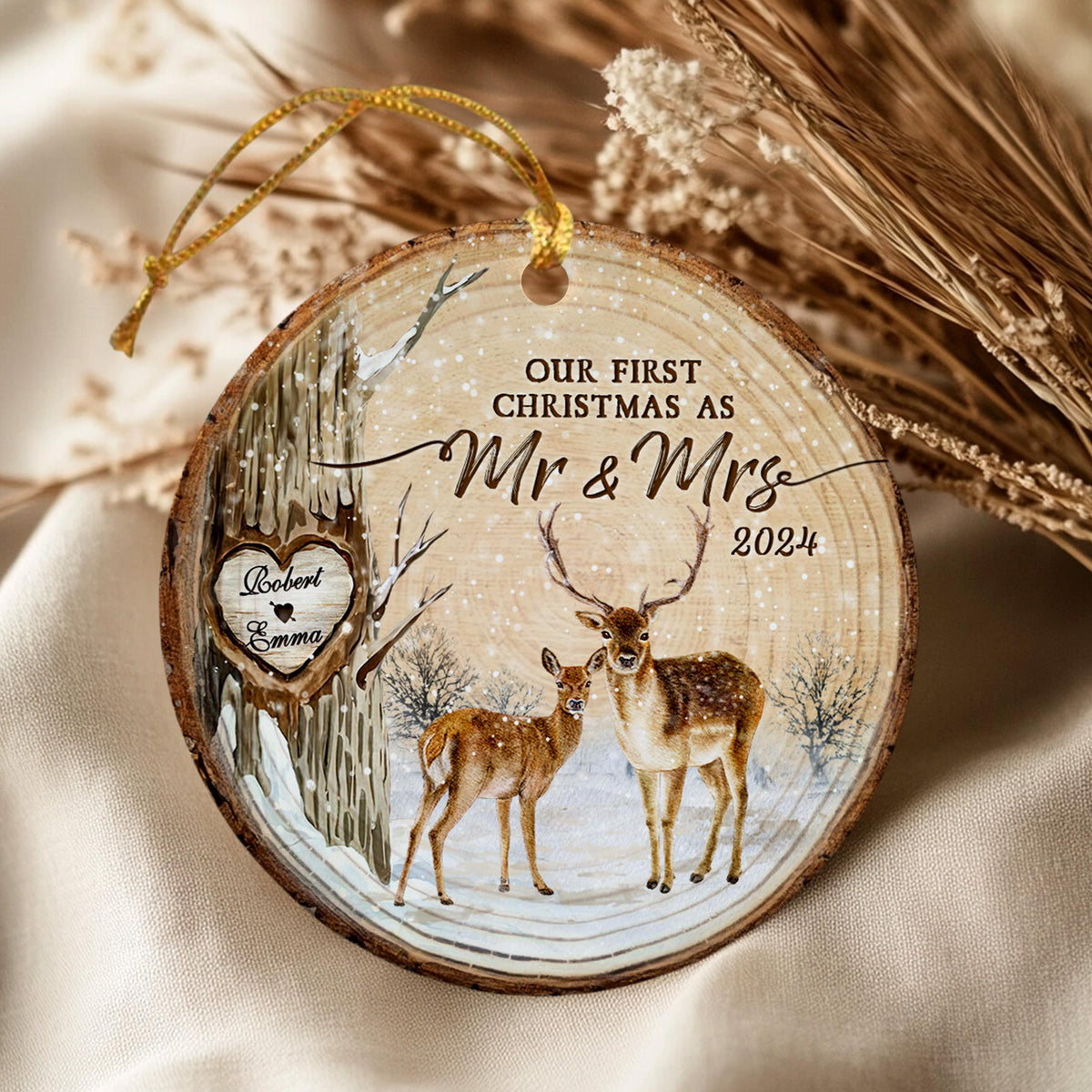 Personalized First Christmas Married Ornament, Our First Christmas As Mr & Mrs Deer Couple, Mr and Mrs Ornament, Wedding Ornament, Newlywed Gift